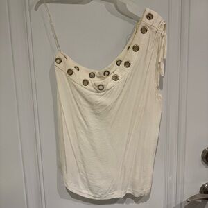 DO+BE Cream One-Shoulder Top with Gold Eyelet Details